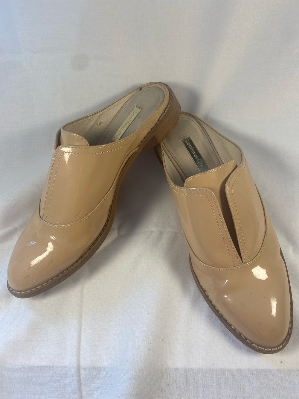 Louise et Cie Patent Nude Beige Leather Mule Shoes
